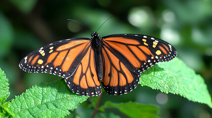 Naklejka premium Monarch Butterfly On Green Leaf