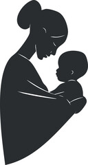 A silhouette of a mother lovingly holding her baby, showcasing the bond of family and affection.