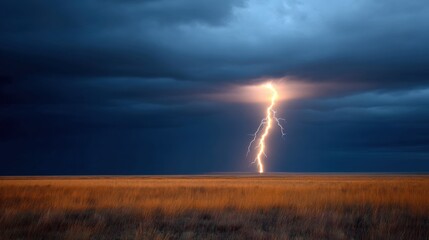 Dramatic lightning strikes over a vast landscape.
