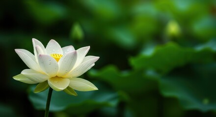 Serene White Lotus Blossom in a Lush Green Garden: A Moment of Tranquility and Natural Beauty