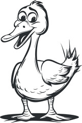 A playful cartoon duck character with a cheerful expression and whimsical design.