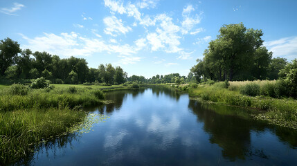 Tranquil River Landscape With Lush Greenery