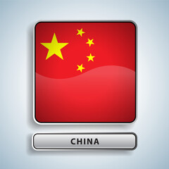 China flag square button Isolated on color gradient background. Exclusive Icon flag
