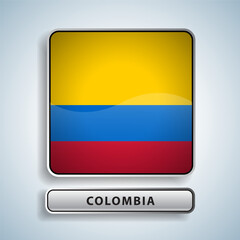 Colombia flag square button Isolated on color gradient background. Exclusive Icon flag