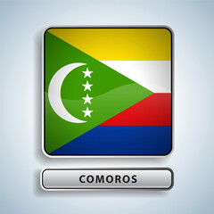Comoros flag square button Isolated on color gradient background. Exclusive Icon flag