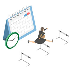 時間に追われる会社員の女性・アイソメトリック