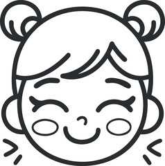 A cheerful cartoon girl with a big smile and playful expression, radiating happiness.