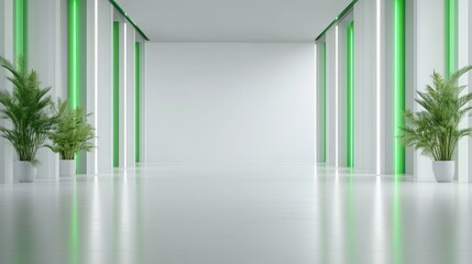 Obraz premium Modern empty hallway with green accents