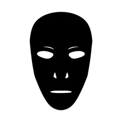 Simple black face mask with white eye holes and mouth outline