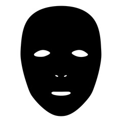 Abstract black face mask with minimalist features on a white background