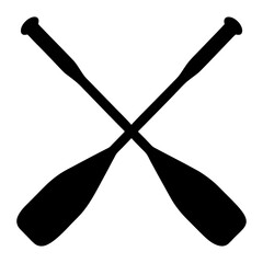 Two crossed black rowing paddles on white background creating graphic element