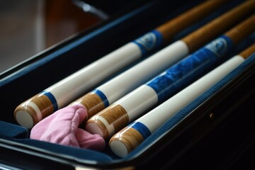 Luxury pool cues in case.