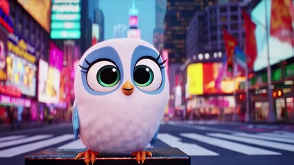 3D Animation little cute white owl - Powered by Adobe