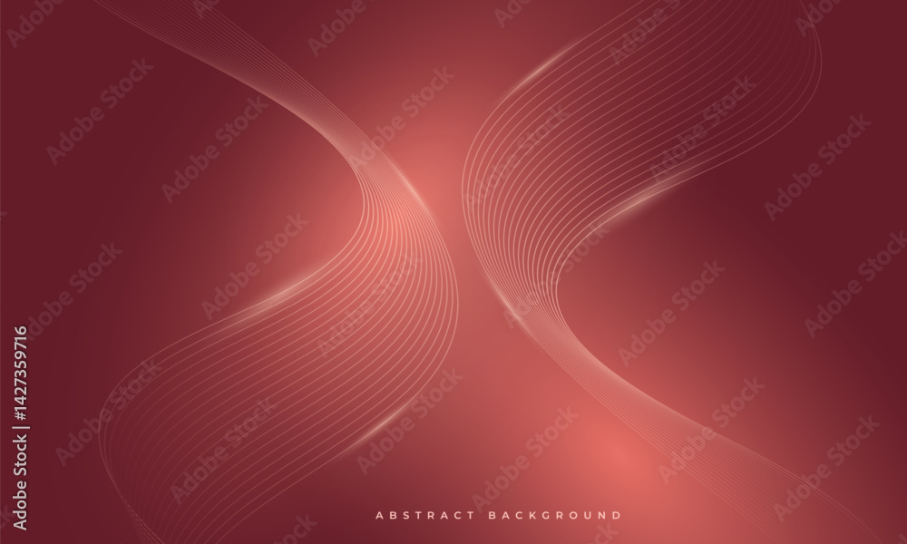 Poster Abstract red vector background with glowing wavy lines.