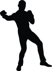 Kickboxing player silhouette isolated on white background