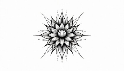 Floral Symmetry: A mesmerizing monochrome floral mandala design, showcasing intricate details, radiating serenity and artistic grace.