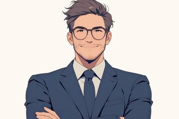 Confident man with glasses and suit. Smiling, professional and happy