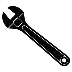 isolated Black vector adjustable wrench WIith White Background