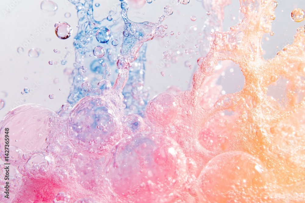 Poster bright splash of water droplets against a vibrant orange and pink background creating a lively and e