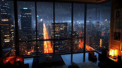 Pixel Art Cityscape Night View From Apartment Window