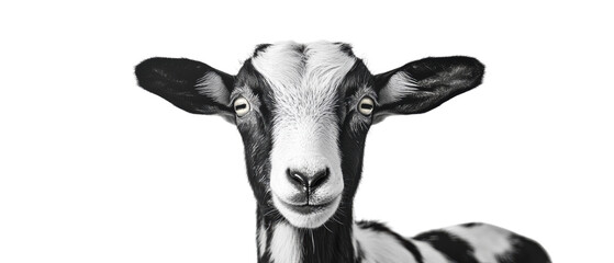 Close-up of a friendly black and white goat.