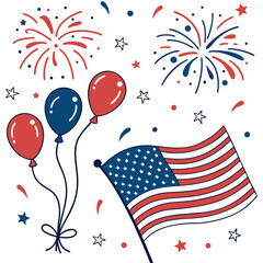 Obraz premium 4th of July Celebration with Fireworks and American Flag – Vector Illustration