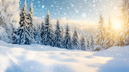 Fototapeta premium Breathtaking Winter Landscape with Snow Covered Trees at Sunrise