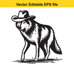 A wolf wearing a Western hat vector