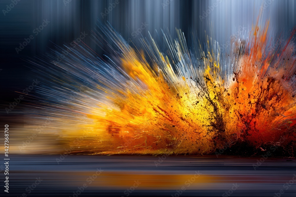 Poster fuel explosion in abstract form showcasing dynamic motion blur and vibrant energy splash at high int