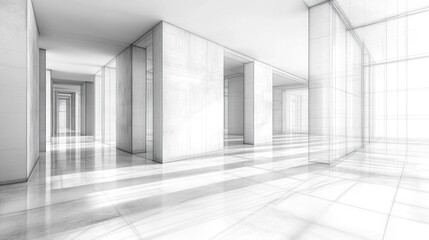 Architectural Design: Modern White Hallway Sketch