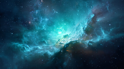 Obraz premium Cosmic Blue Majesty: Swirling Nebula on a Rich Starfield Background. Vibrant Galaxy with Glowing Stars and Swirling Colors