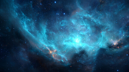 Fototapeta premium Celestial Cyan Canvas: Vibrant Nebula on a Deep Space Background. Vibrant Galaxy with Glowing Stars and Swirling Clouds