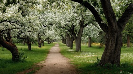 Fototapeta premium Walking through a blooming trail nature's path photograph serene environment perspective peaceful journey