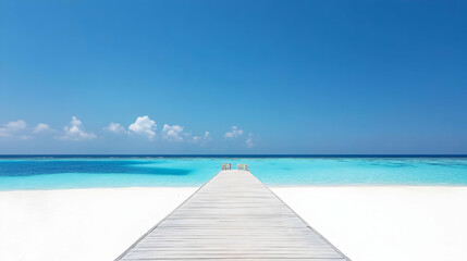 Fototapeta premium Wooden Pier Extends To Tranquil Tropical Beach