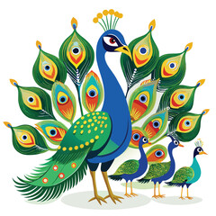 Peacock birds set isolated shilhotee vector on white background