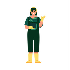 Girl holding potted plant illustration