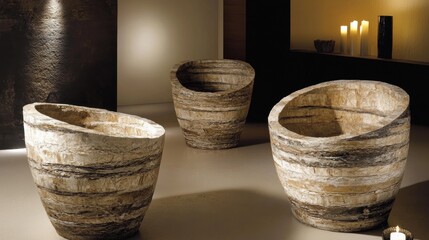 Elegant stone bathtubs in a spa-like setting.