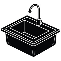 isolated Black vector Plamber Element kitchen sink WIith White Background