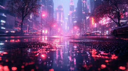 Fototapeta premium Neon Rain: Cyberpunk Cityscape at Night