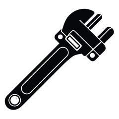 isolated Black vector Plamber Element pipe wrench WIith White Background