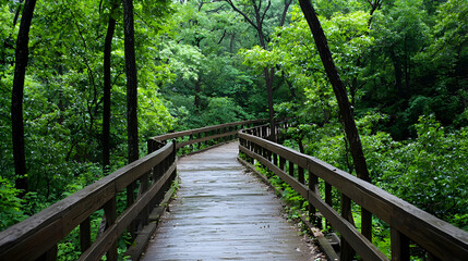 Fototapeta premium Wooded Path Through Lush Green Forest