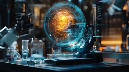 Advanced Science Laboratory Microscope Futuristic Technology Digital Hologram Research Innovation Modern Equipment Medical Science Experiment Microscopy Analysis Laboratory Glassware Technology       