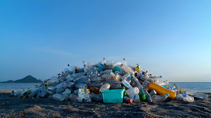 Plastic Waste Pile On Beach