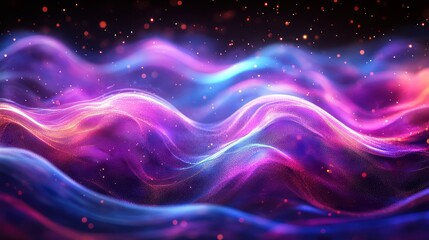 Iridescent waves abstract background with flowing curves and sparkles