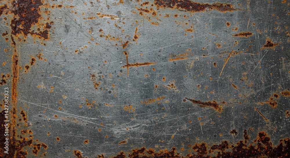 Poster detailed close up of a weathered metal surface with rust patches