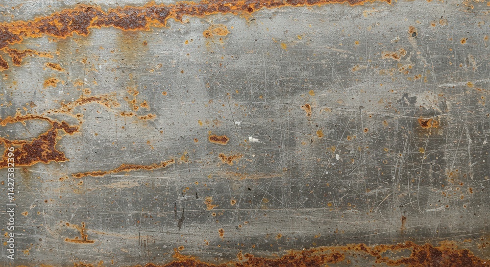 Poster Eroded metal surface with rust and scratches displaying aged texture