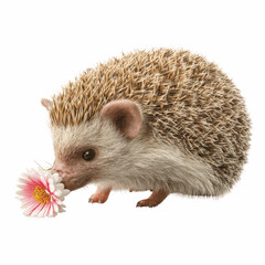 Obraz premium Adorable Hedgehog Sniffing a Pink Daisy on Magenta Background