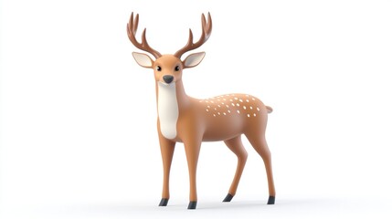 deer animal 3d rendering isolated on white background. Cartoon plastic style icon 