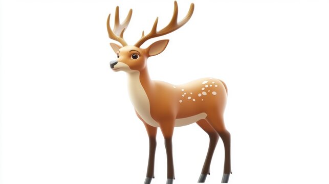 deer animal 3d rendering isolated on white background. Cartoon plastic style icon 