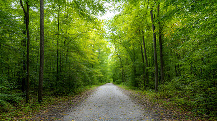 Obraz premium Forest Pathway Through Lush Green Trees